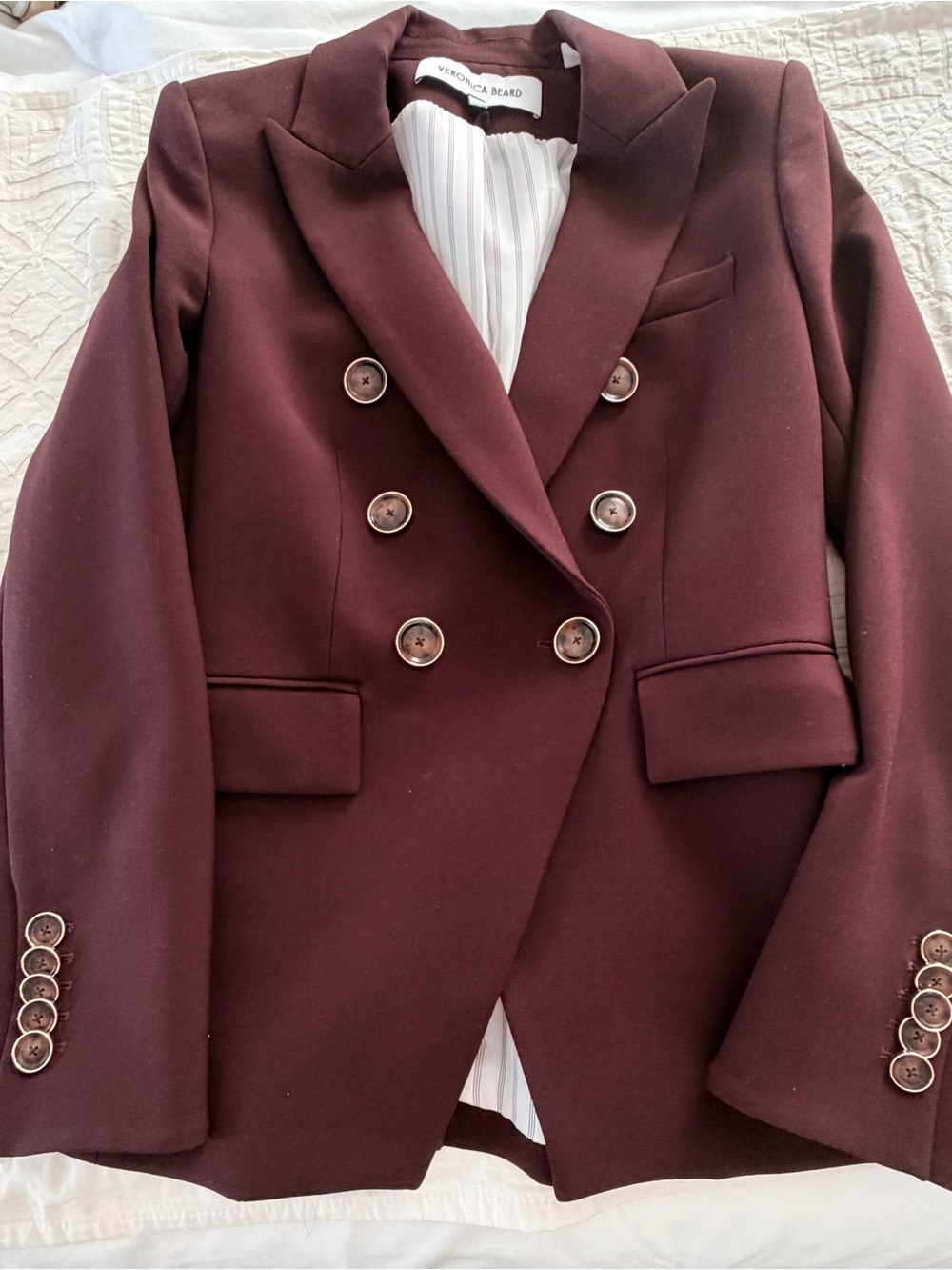 Veronica Beard Double-Breasted Blazer in Deep Burgundy